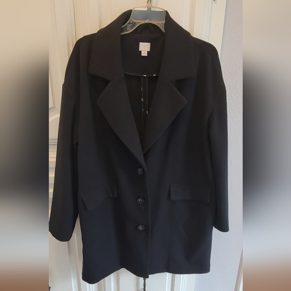 Women's Black Stretch Oversized Car Coat